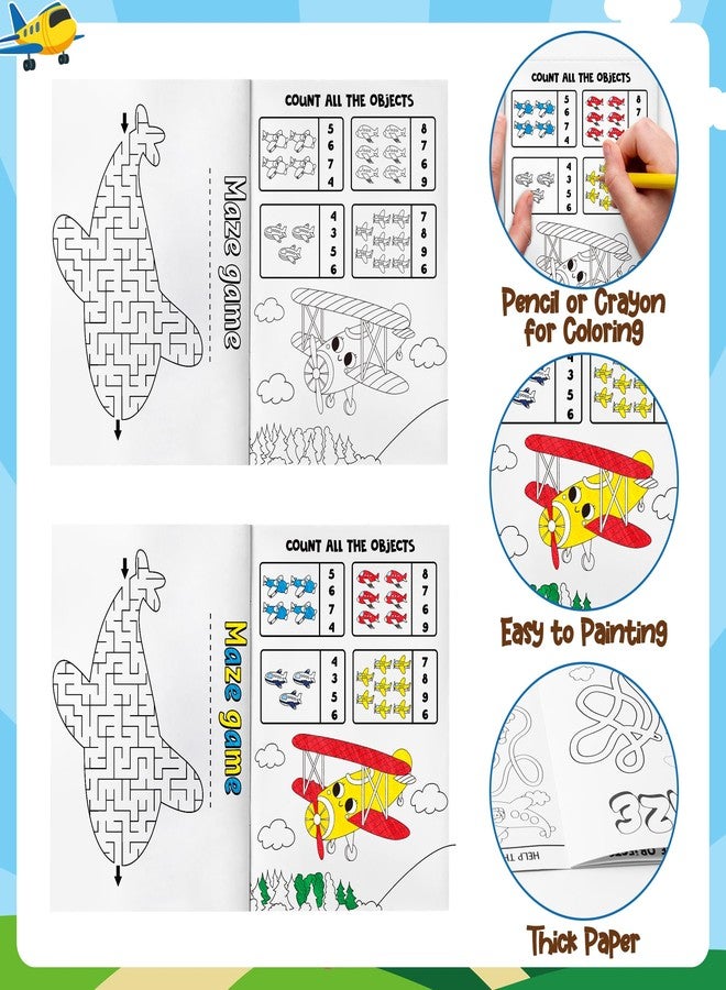 JAPBOR Airplane Party Coloring Books - 24PCS Mini Airplanes Theme Activity Color Book Bulk for Kid Party Favors, Cartoon Plane Small Colouring Pages for Birthday Gifts Class Drawing Painting Game - Image 4